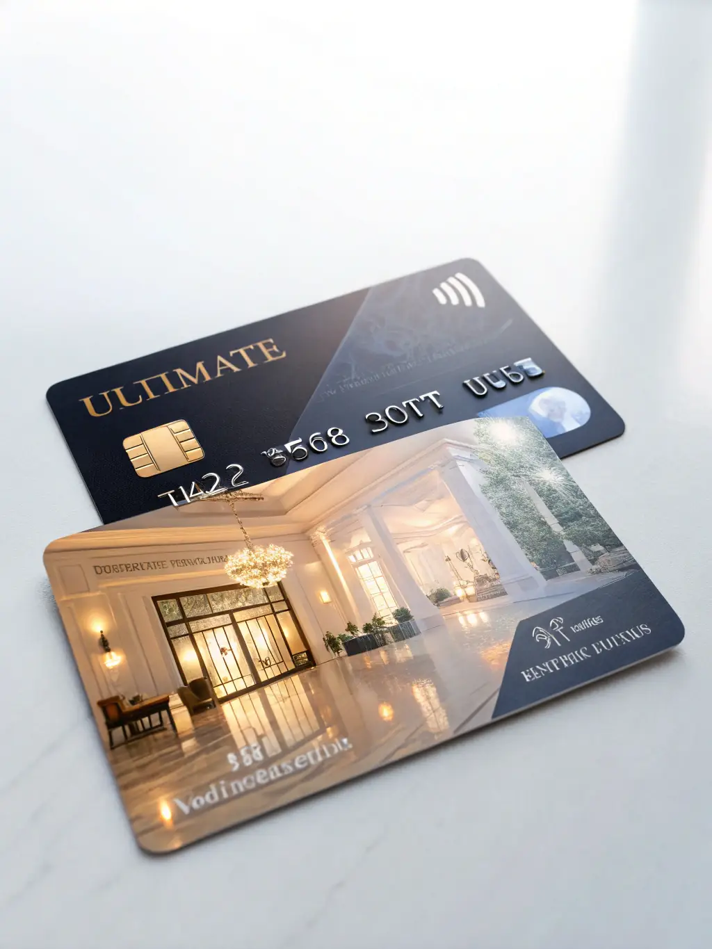 A professional, eye-level shot of the Cashet Rewards Visa card, highlighting its sleek design and the Cashet logo. The background is a blurred image of a modern office space.